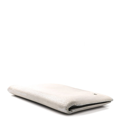 Chanel Metallic Goatskin Camellia Embossed Yen Wallet Silver 3 of 9