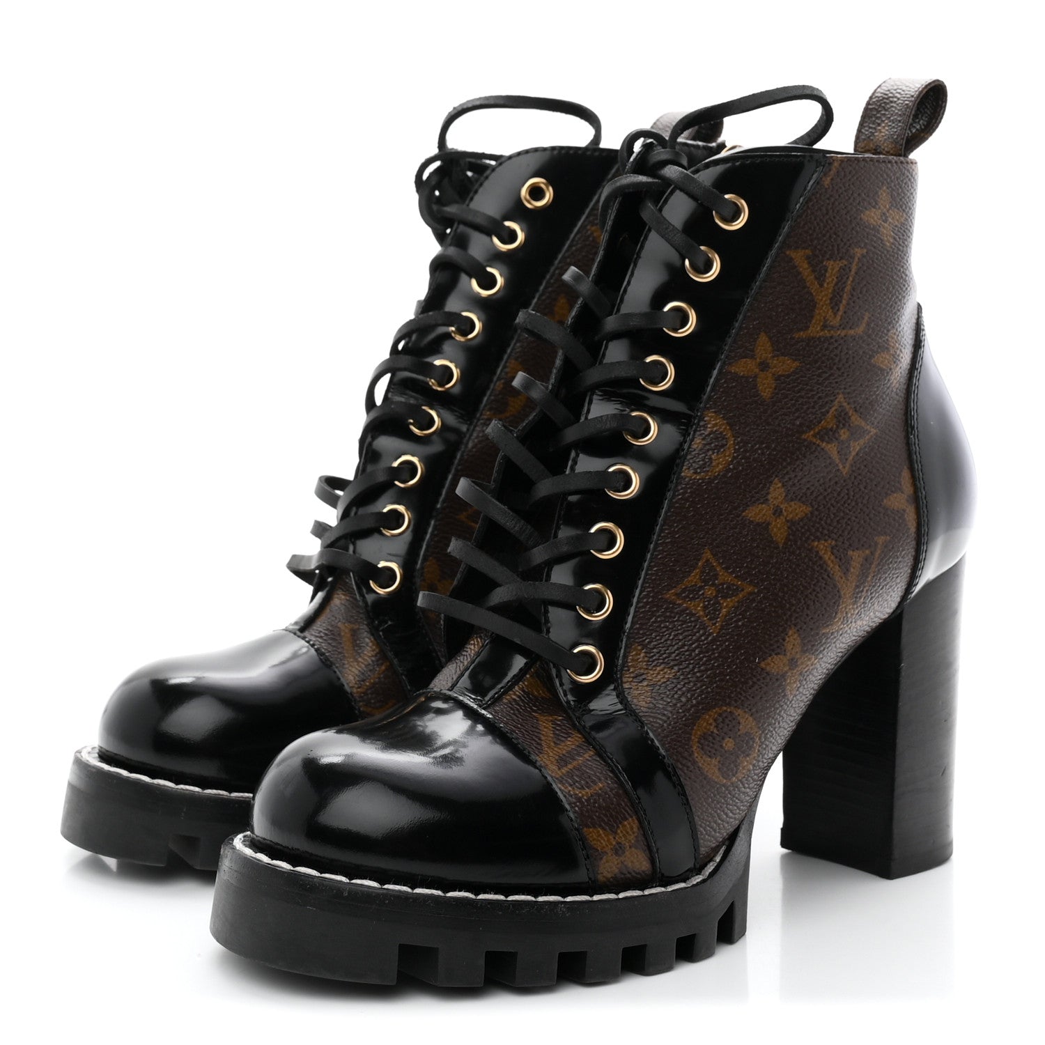 Louis Vuitton Patent Calfskin Monogram Star Trail Ankle Boots 37.5 Black 4 of 9