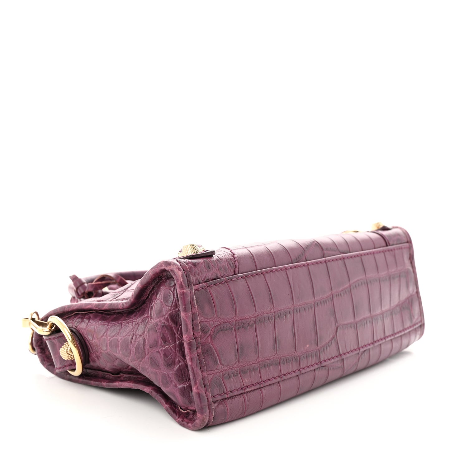 Calfskin Crocodile Embossed Giant 12 Gold Hardware Mini City Violet Prune