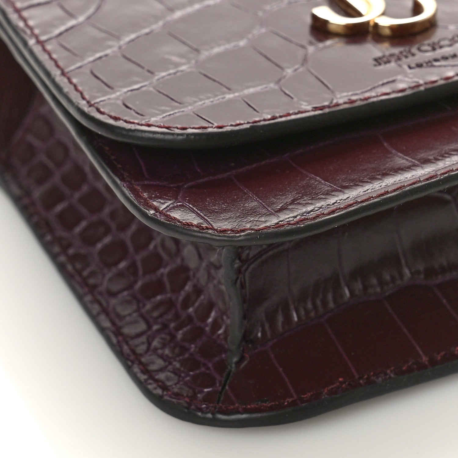 Jimmy Choo Crocodile Embossed Calfskin Micro JC Top Handle Bordeaux 7 of 8