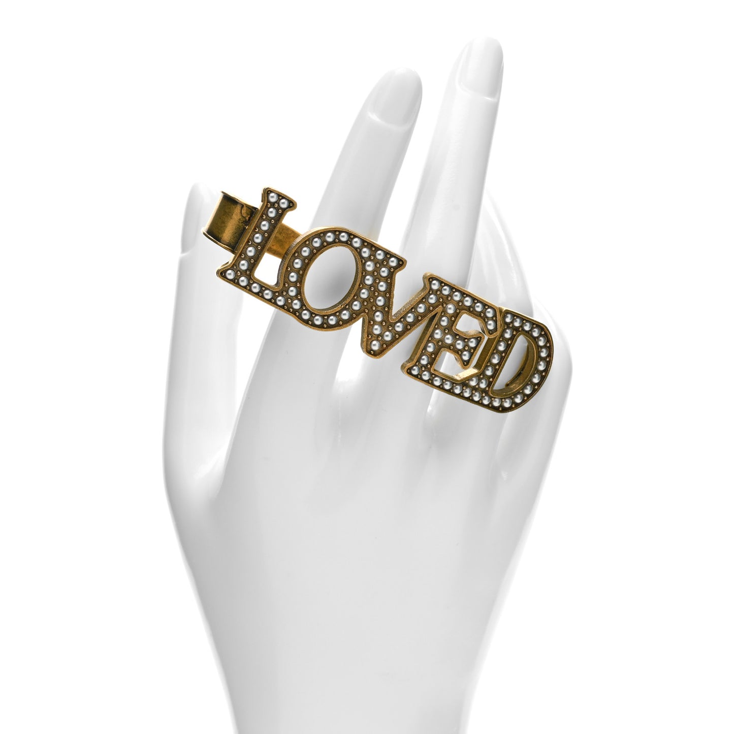 Metal Pearl Loved Palm Cuff Hand Piece Aged Gold