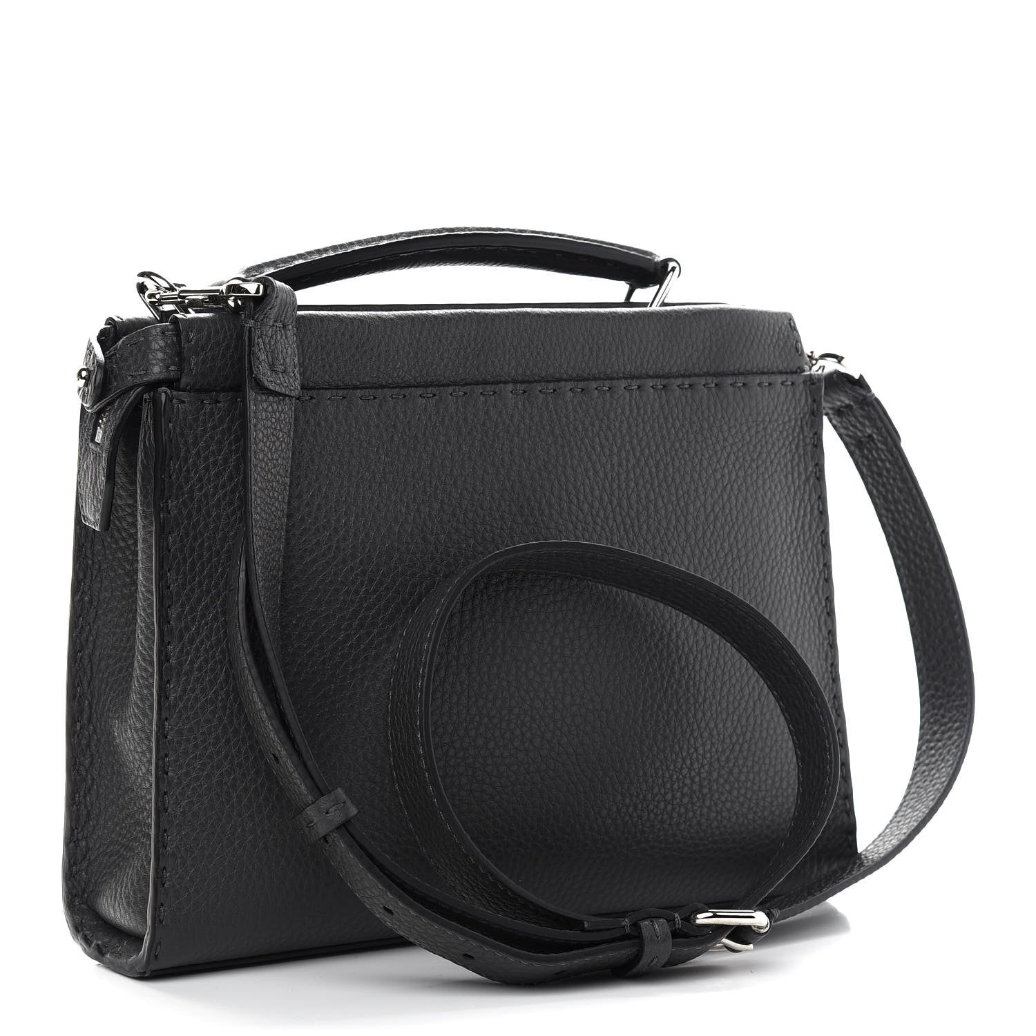 Fendi Cuoio Romano Lavorazione Selleria Stitch Gradient Mini Peekaboo Iconic Fit Satchel Asfalto Black White 3 of 9