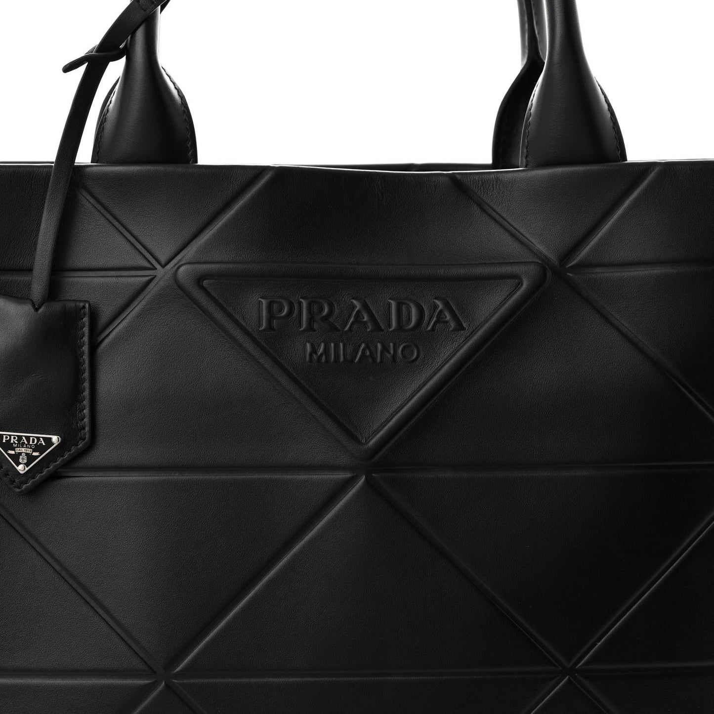 Soft Calfskin Triangle Embossed Large Tote Bag Black