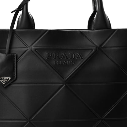 Prada Soft Calfskin Triangle Embossed Large Tote Bag Black 8 of 10