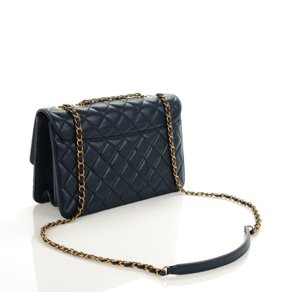 Chanel Sheepskin Quilted Large Beauty Lock Flap Navy Blue 3 of 7