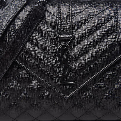 Saint Laurent Grain De Poudre Textured Mixed Matelasse Triquilt Medium Monogram Satchel Black 9 of 9