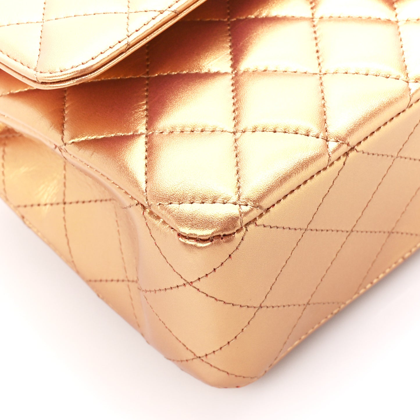 Metallic Lambskin Quilted Medium Double Flap Golden