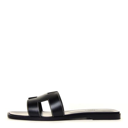 Hermes Box Calfskin Oran Sandals 39 Black 1 of 6