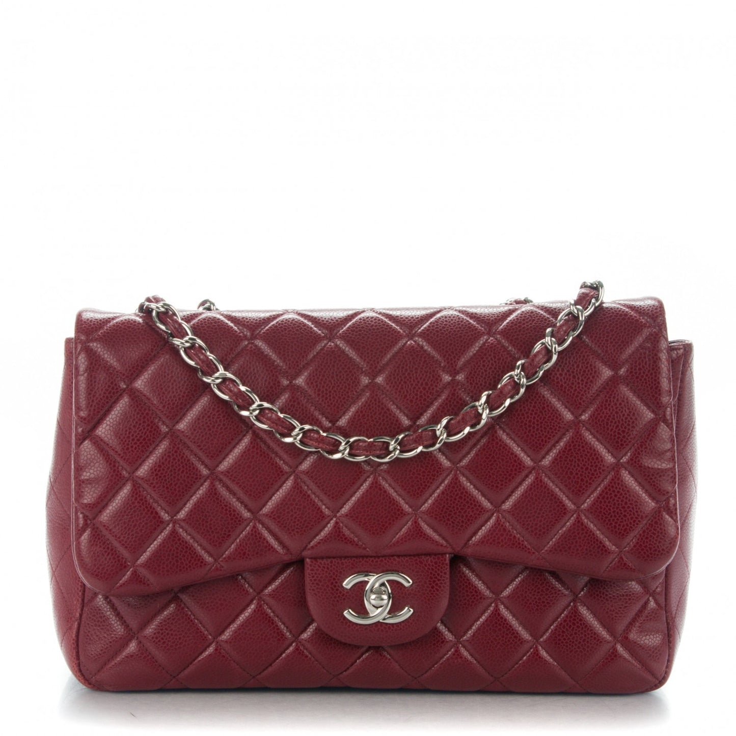 Caviar Quilted Jumbo Single Flap Dark Red