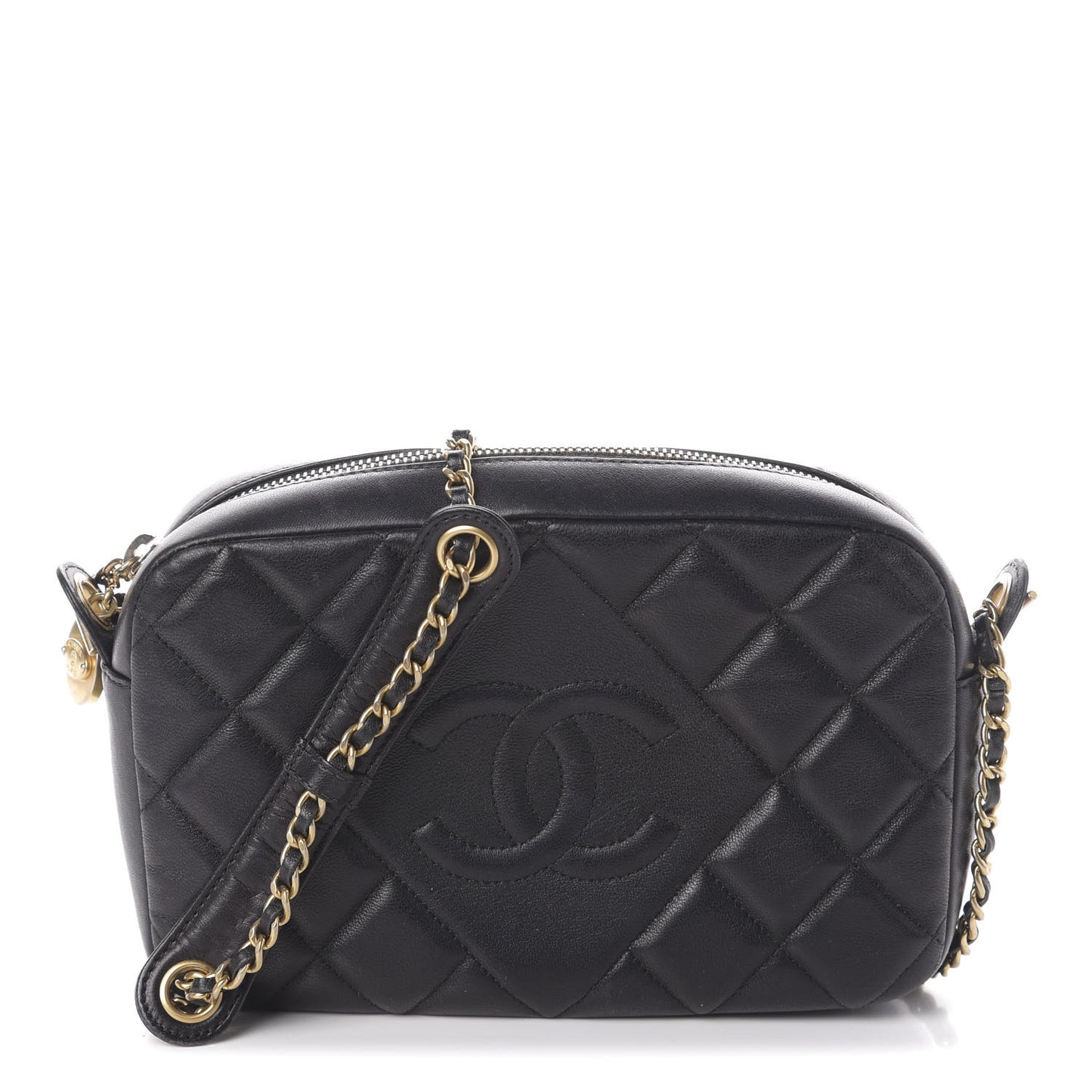 Lambskin Quilted Small Diamond CC Camera Case Black