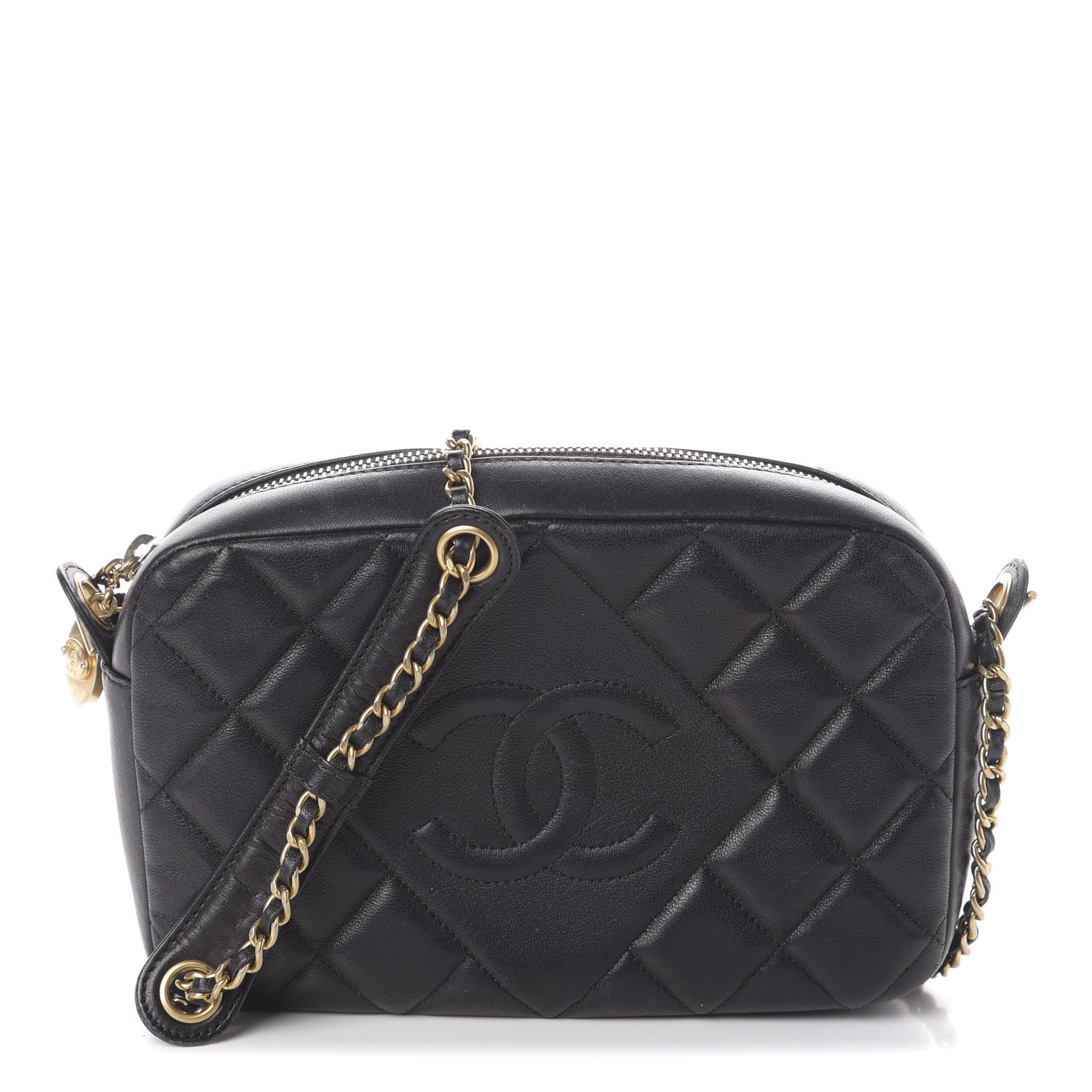 Chanel Lambskin Quilted Small Diamond CC Camera Case Black 1 of 12
