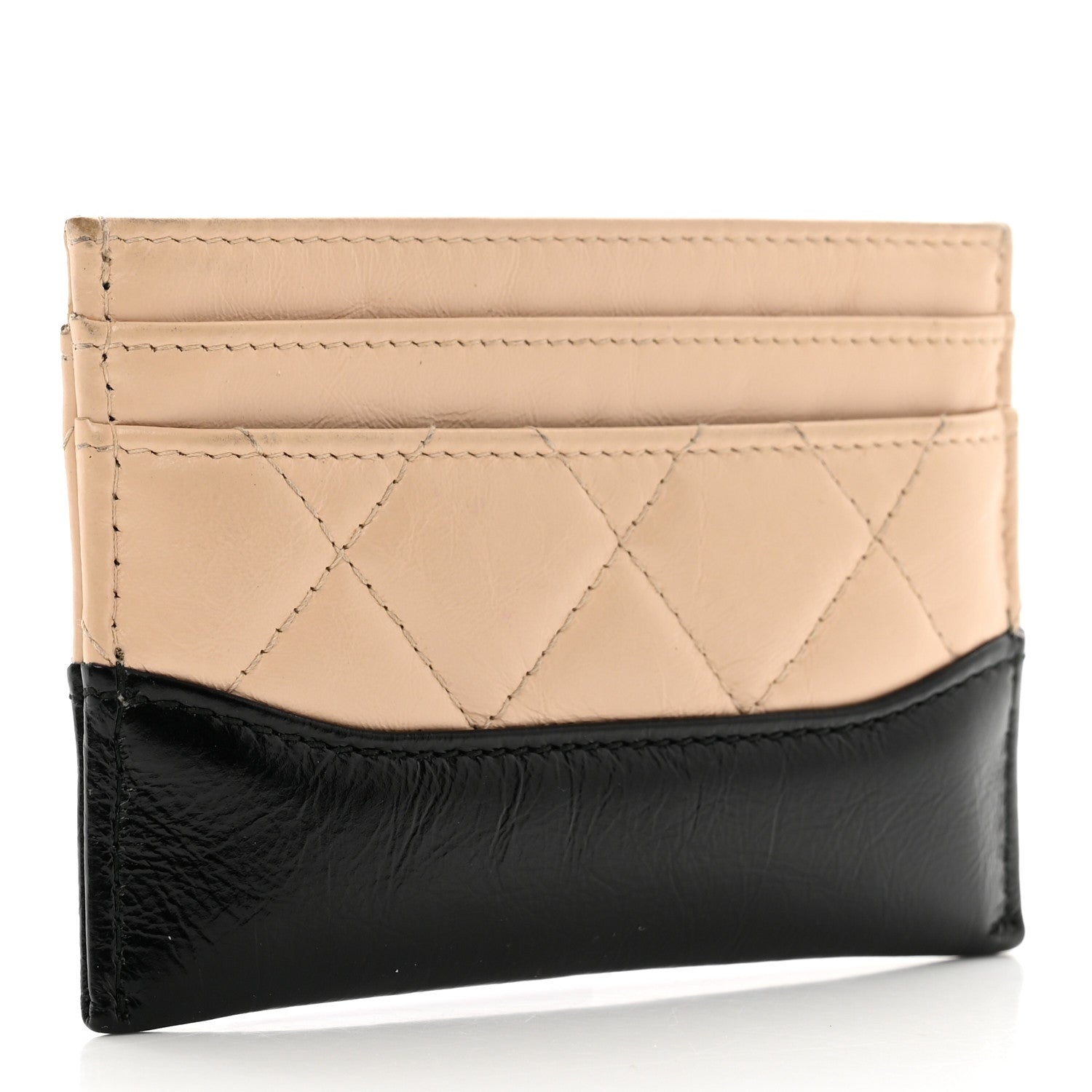 Chanel Aged Calfskin Quilted Gabrielle Card Holder Wallet Beige Black 3 of 11