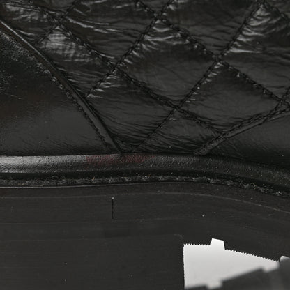 Chanel Shiny Goatskin Calfskin Quilted Lace Up Combat Boots 36 Black 10 of 10