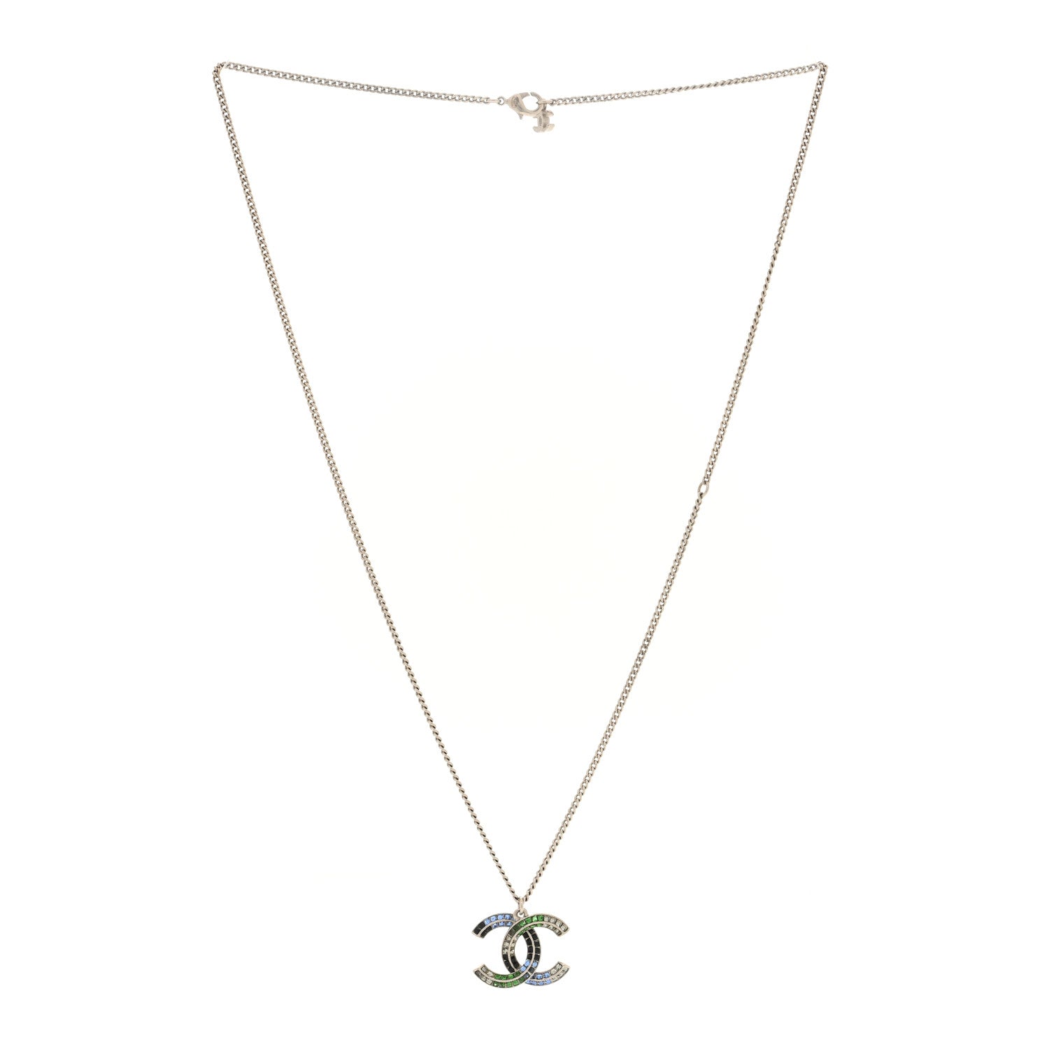 Chanel Baguette Crystal CC Necklace Blue 3 of 5