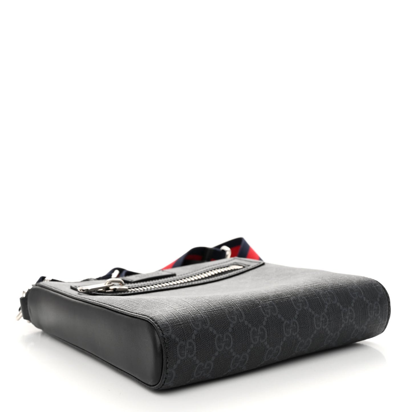 GG Supreme Monogram Web Small Flat Messenger Bag Black Grey