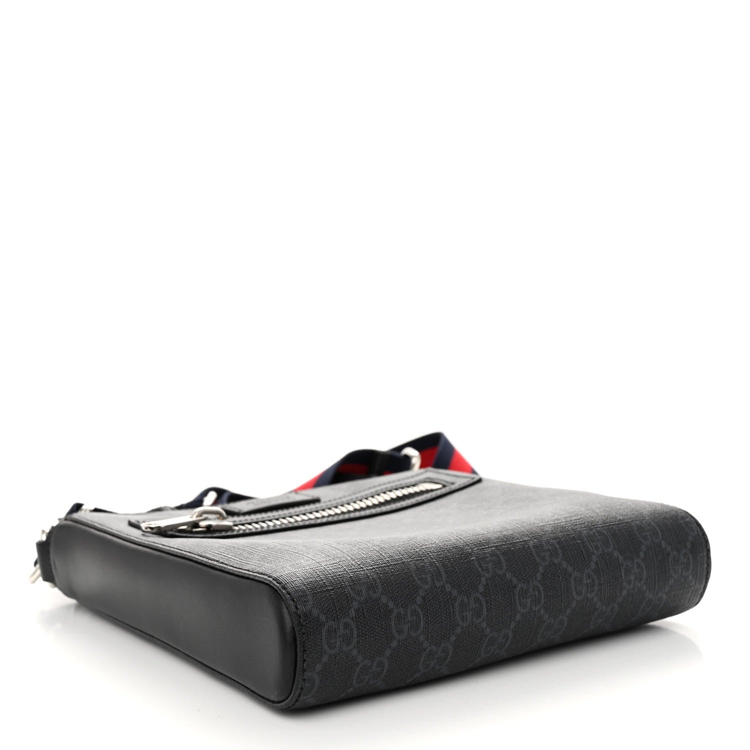 Gucci GG Supreme Monogram Web Small Flat Messenger Bag Black Grey 4 of 10