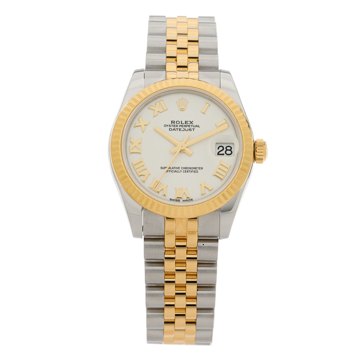 Rolex Stainless Steel 18K Yellow Gold 31mm Oyster Perpetual Datejust Watch White Roman 178273 1 of 5