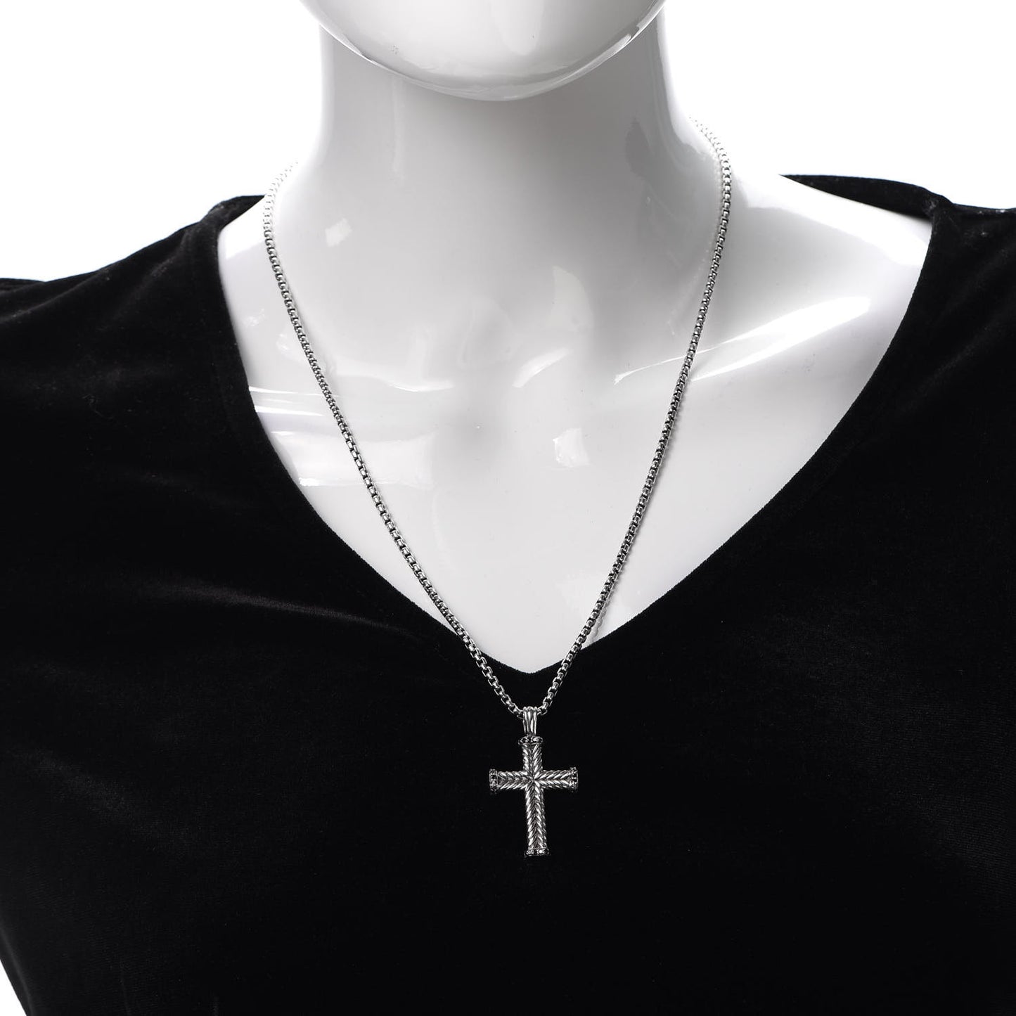 Sterling Silver Black Diamond Chevron Cross Pendant Necklace