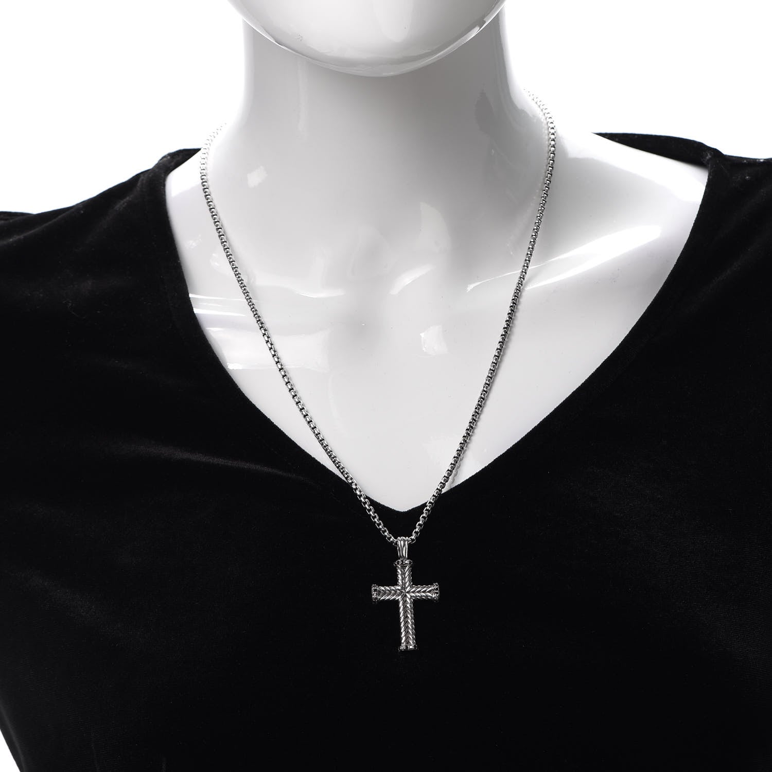 David Yurman Sterling Silver Black Diamond Chevron Cross Pendant Necklace 2 of 5