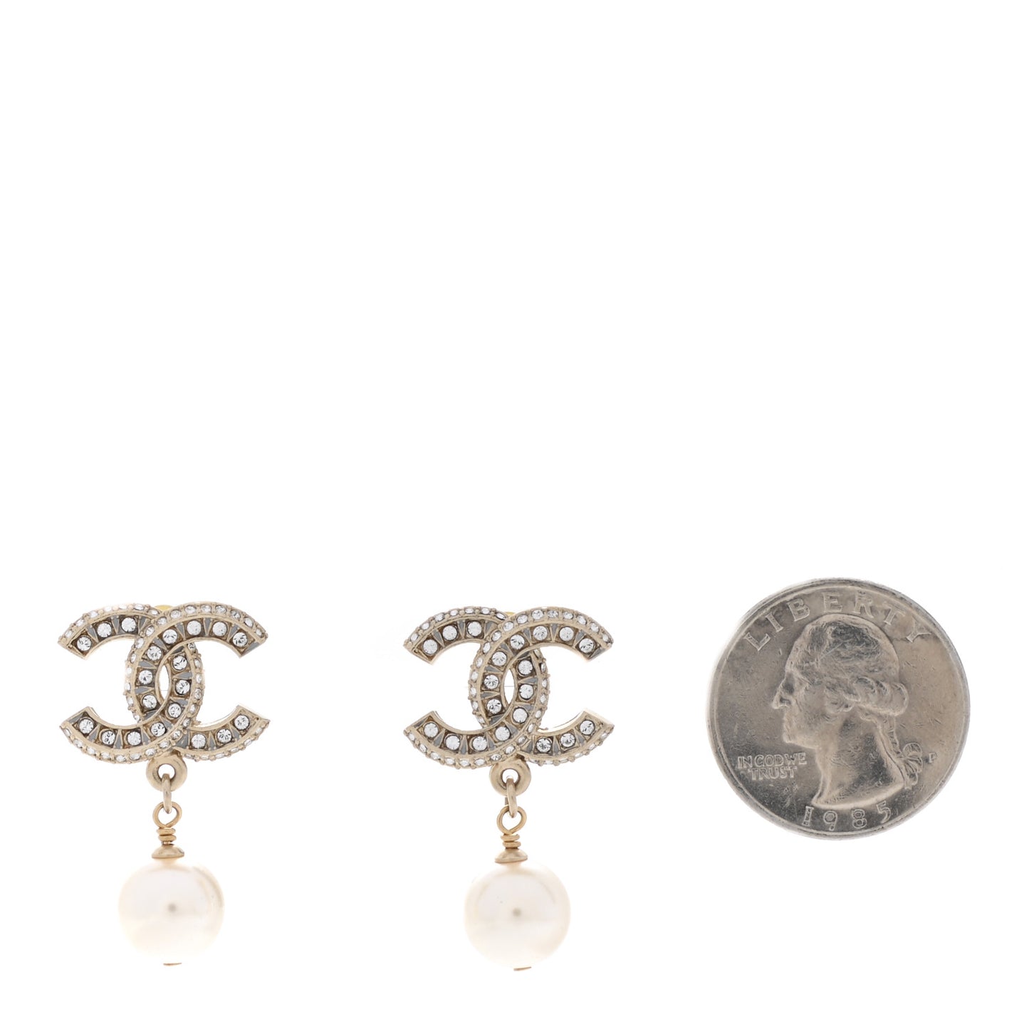 Crystal Timeless CC Pearl Drop Earrings Light Gold