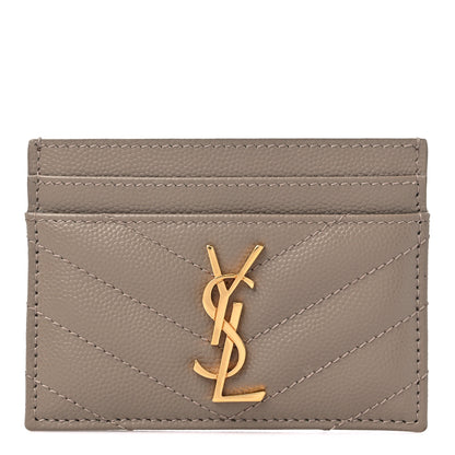 Saint Laurent Grain De Poudre Matelasse Chevron Monogram Credit Card Case Dark Beige 1 of 8