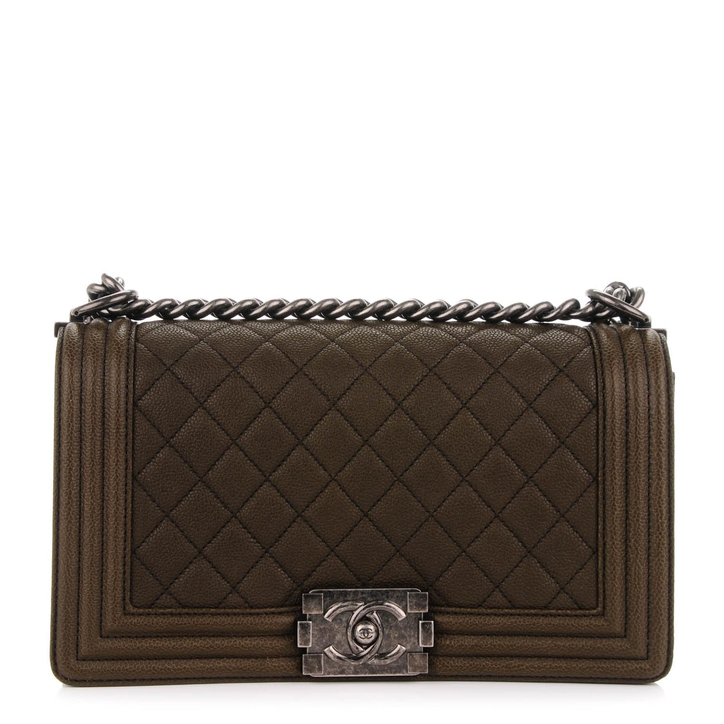 Caviar Quilted Medium Boy Flap Dark Green