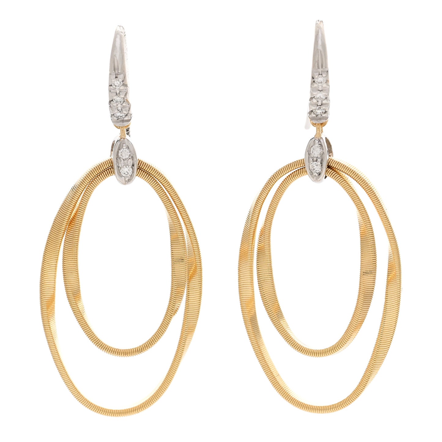 18K Yellow White Gold Diamond Marrakech Onde Concentric Hook Earrings