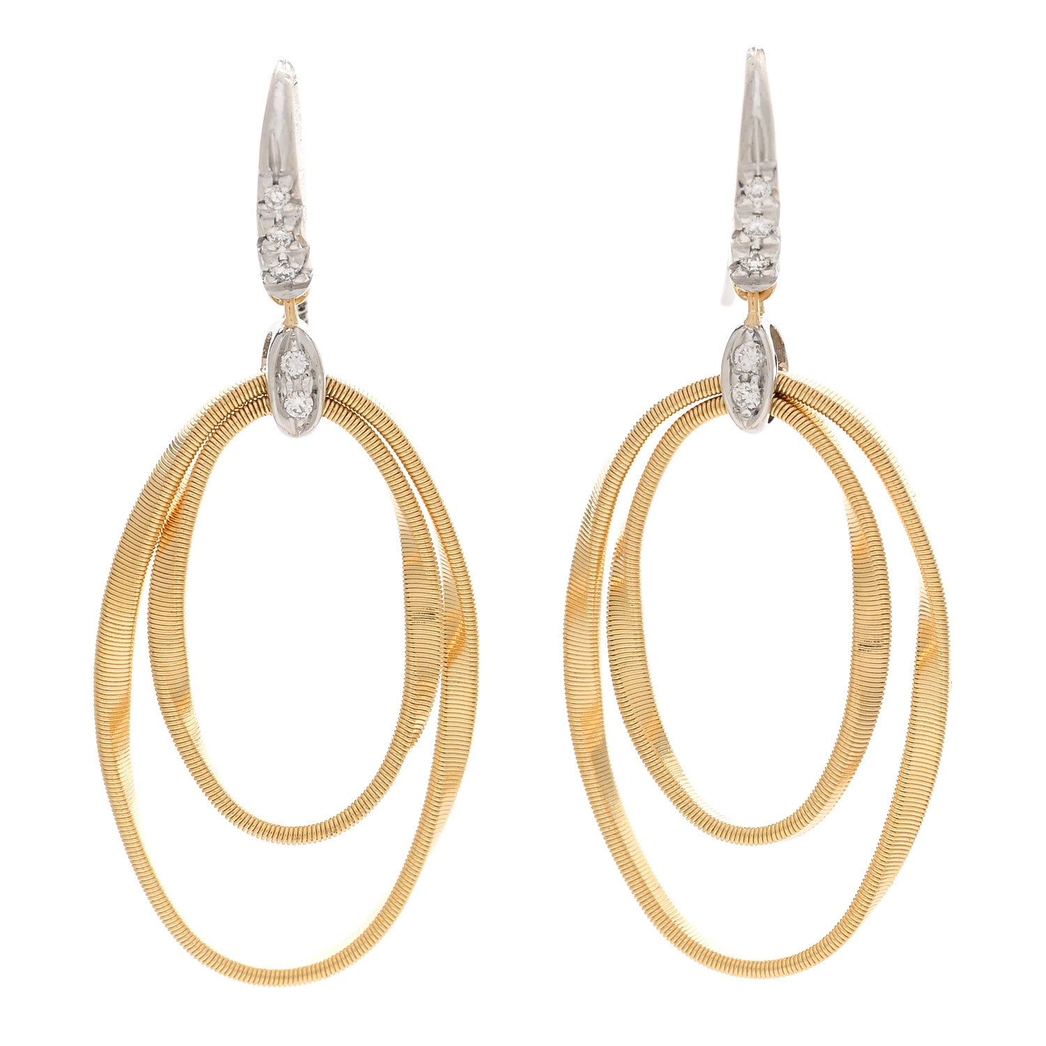 Marco Bicego 18K Yellow White Gold Diamond Marrakech Onde Concentric Hook Earrings 1 of 4