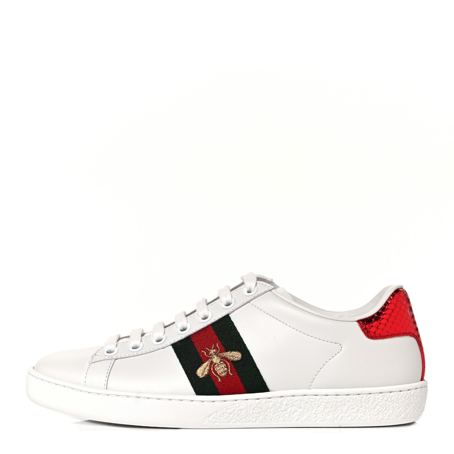 Calfskin Ayers Bee Embroidered Womens Ace Sneakers 36 White Green
