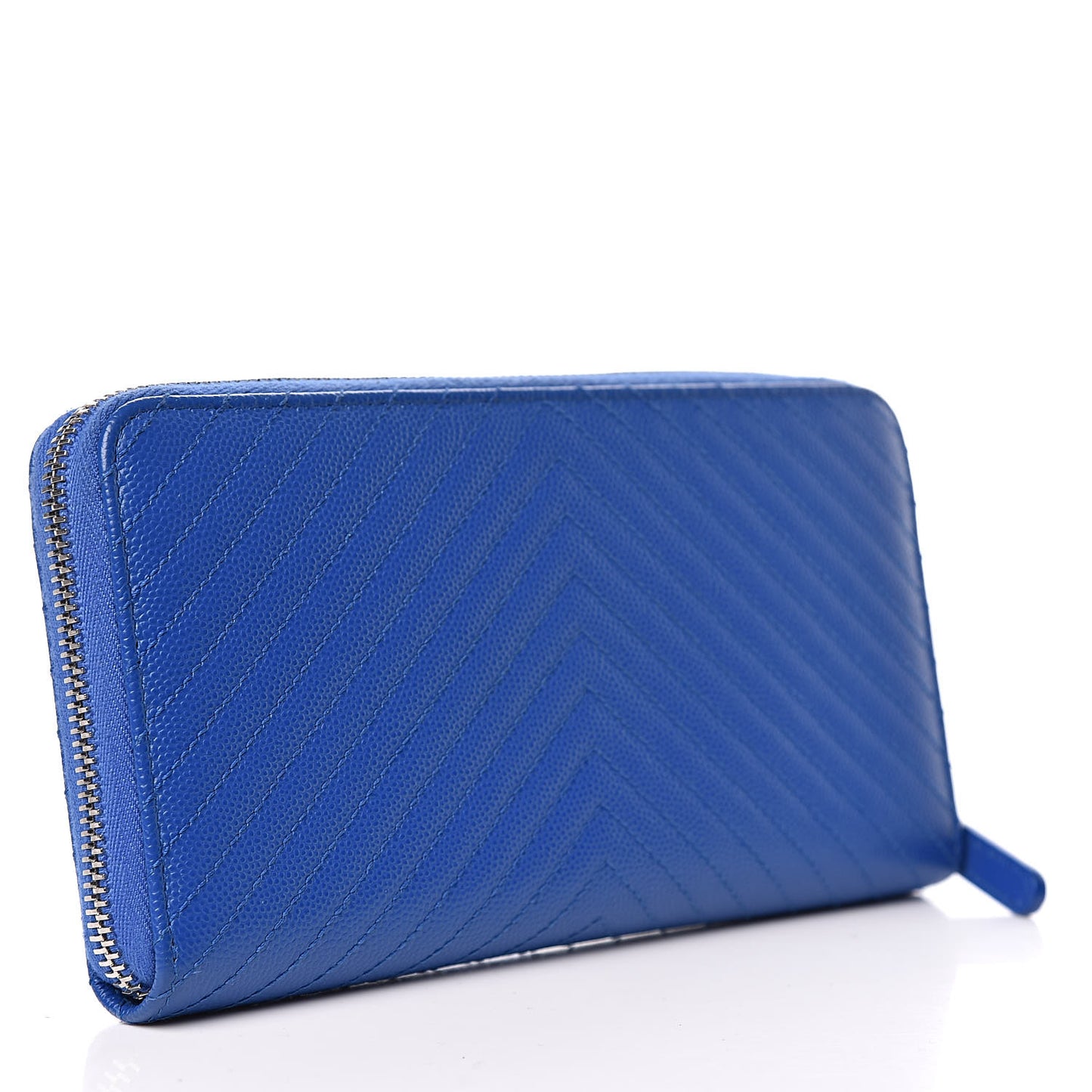 Caviar Chevron Quilted Large Gusset Zip Around Wallet Bright Blue