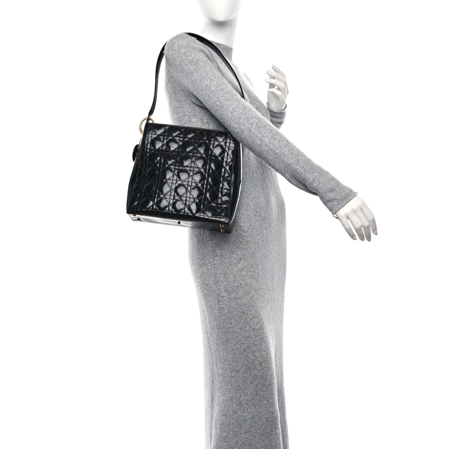 Patent Cannage Shoulder Bag Black