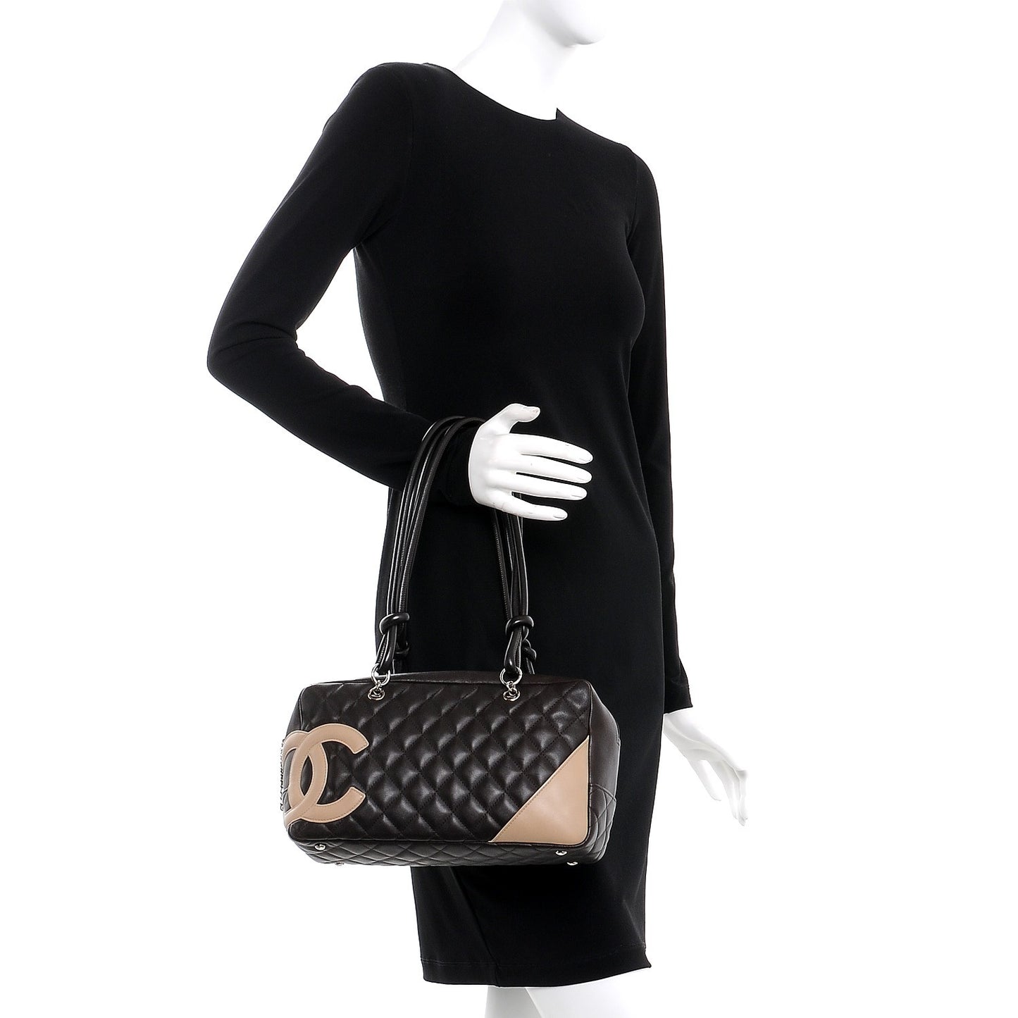 Calfskin Quilted Cambon Large Bowler Brown Beige