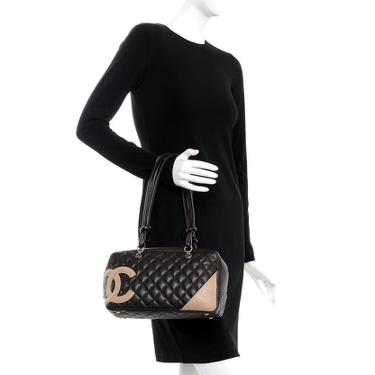 Chanel Calfskin Quilted Cambon Large Bowler Brown Beige 2 of 13