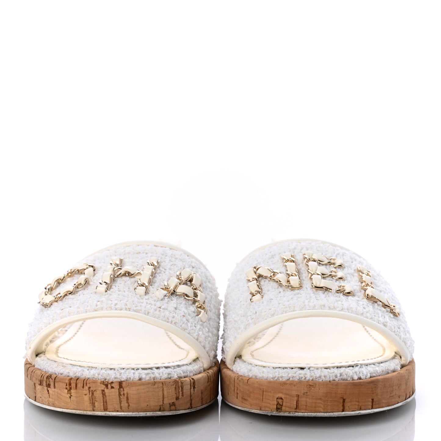 Tweed Cork CC Chain Mule Sandal 40.5 White