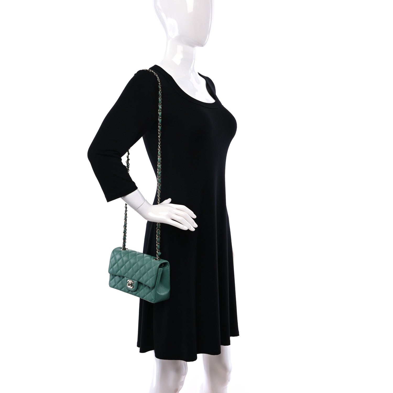 Chanel Lambskin Quilted Mini Rectangular Flap Dark Green 2 of 10