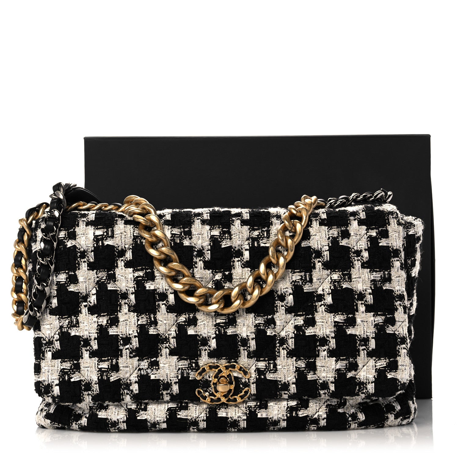 Chanel Tweed Quilted Maxi Chanel 19 Flap Black Ecru White 11 of 11
