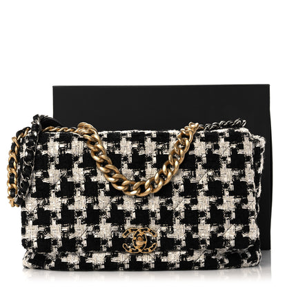 Chanel Tweed Quilted Maxi Chanel 19 Flap Black Ecru White 11 of 11