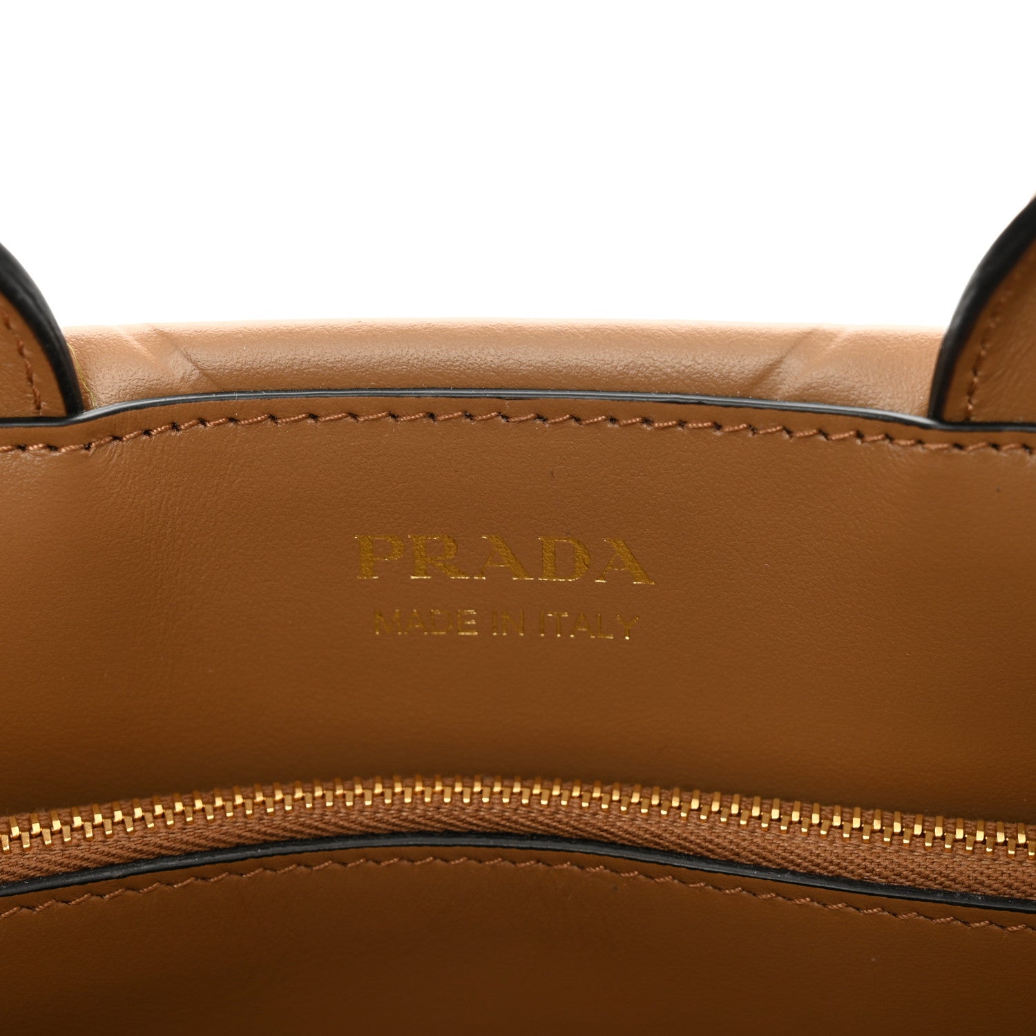 Prada Soft Calfskin Triangolo Symbole Embossed Mini Tote Caramel 6 of 8