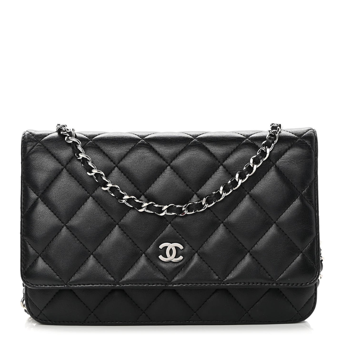 Lambskin Quilted Wallet On Chain WOC Black