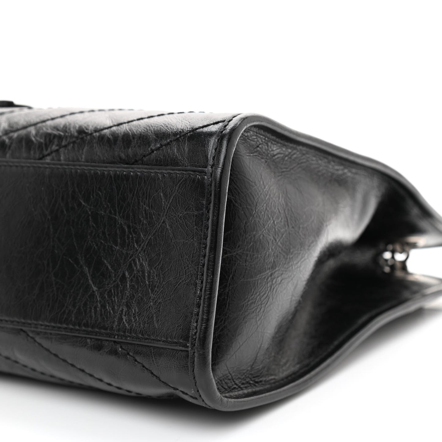 Crinkled Calfskin Matelasse Monogram Medium Niki Shopper Tote Black
