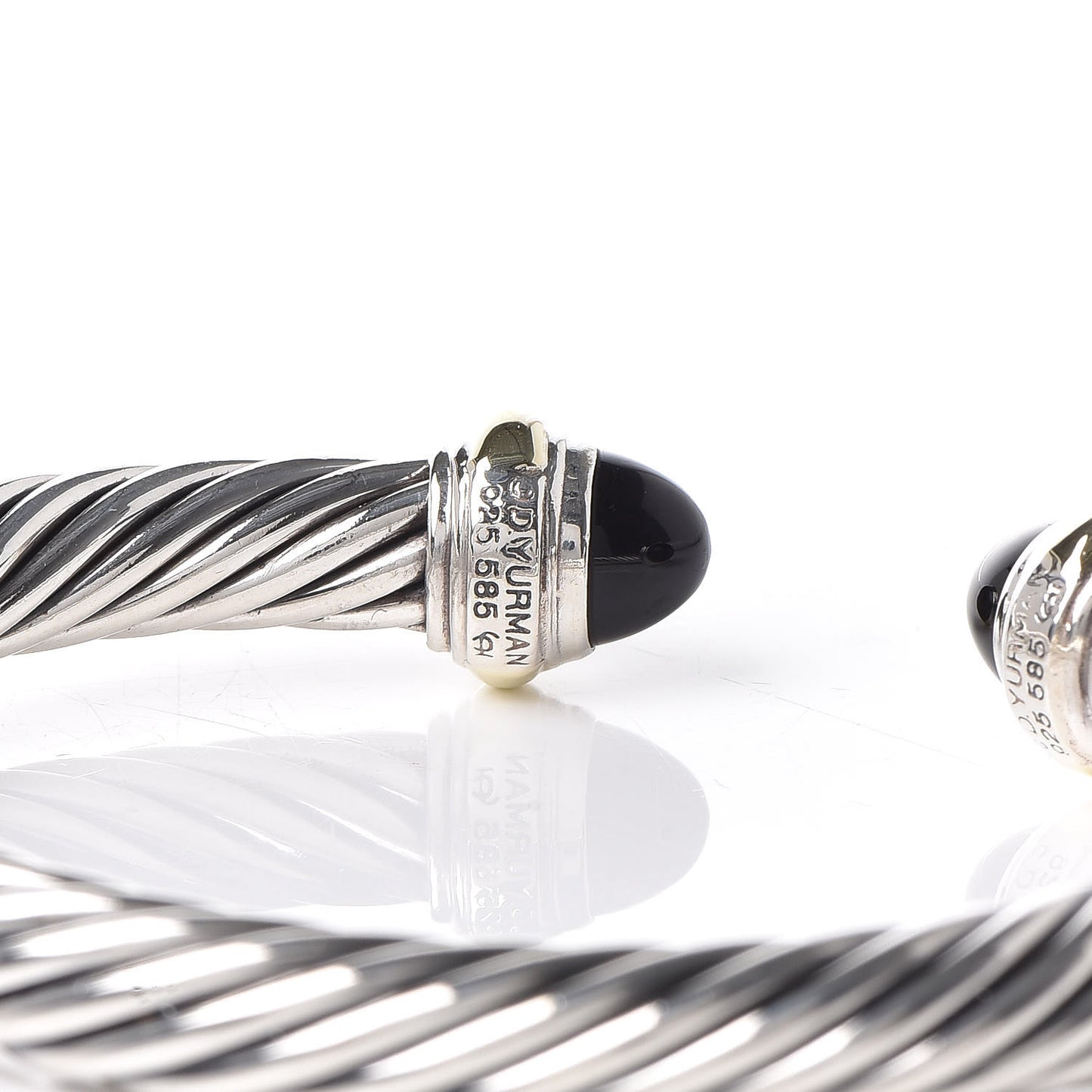 Sterling Silver 14K Yellow Gold Black Onyx 7mm Cable Classics Bracelet