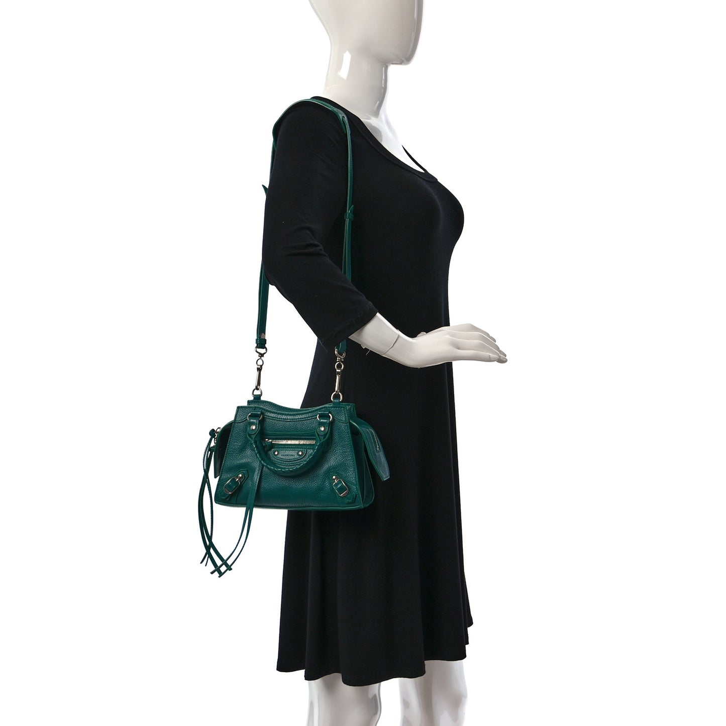 Grained Calfskin Neo Classic Silver Hardware Mini City Jade