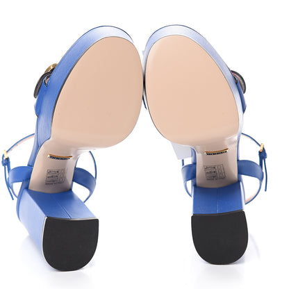 Gucci Calfskin GG Marmont Ankle Wrap 30/115mm Platform Sandals 36.5 Bright Blue 5 of 7