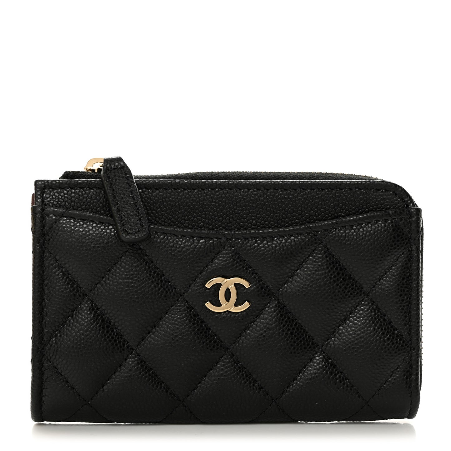 Caviar Quilted CC Zip Around Card Holder Black