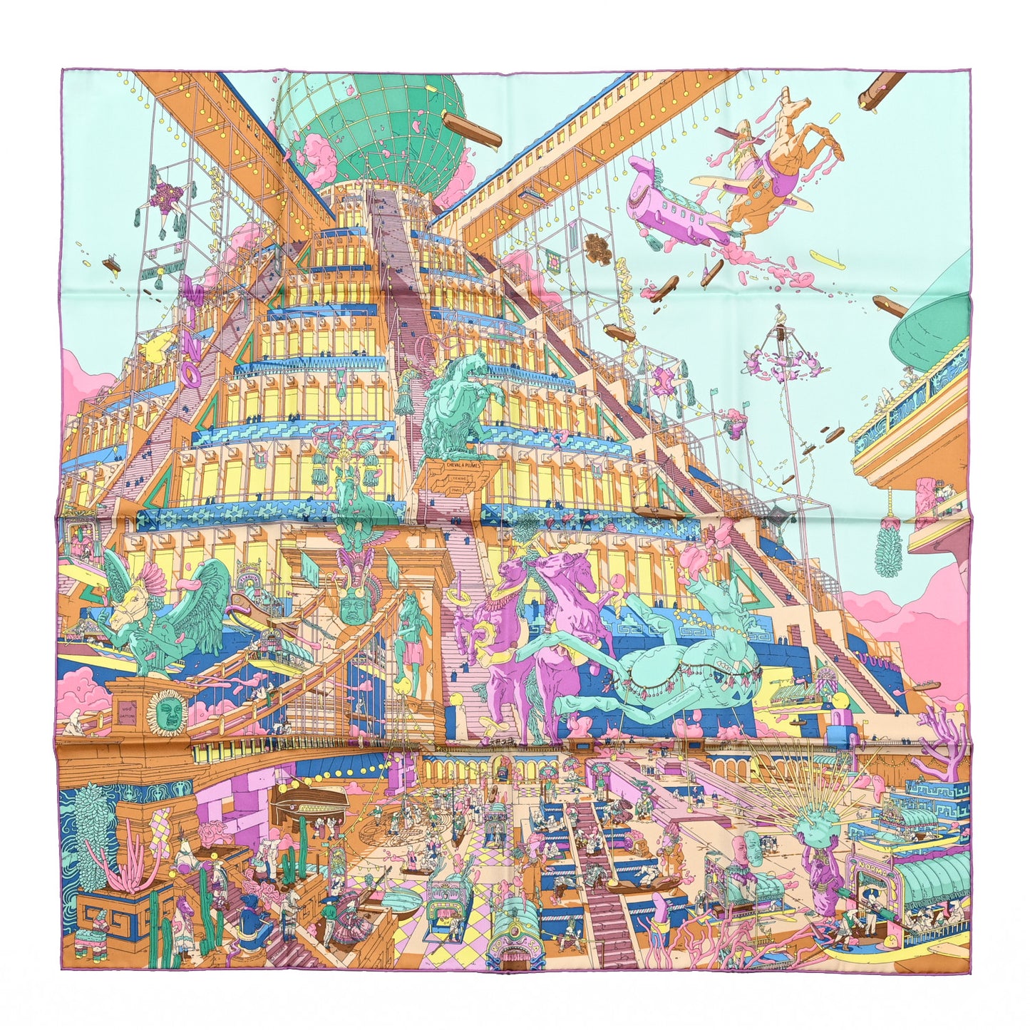 Silk La Legende Du Cheval Scarf 90 Mauve Aqua Camel