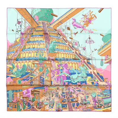 Hermes Silk La Legende Du Cheval Scarf 90 Mauve Aqua Camel 1 of 5