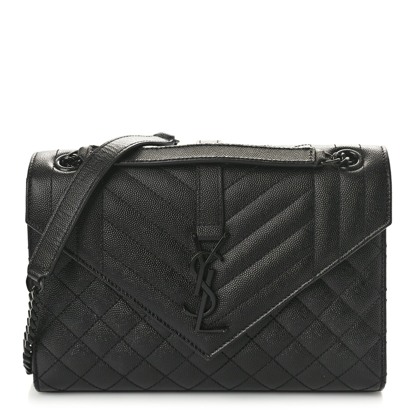 Grain De Poudre Textured Mixed Matelasse Triquilt Medium Monogram Monochrome Satchel Black