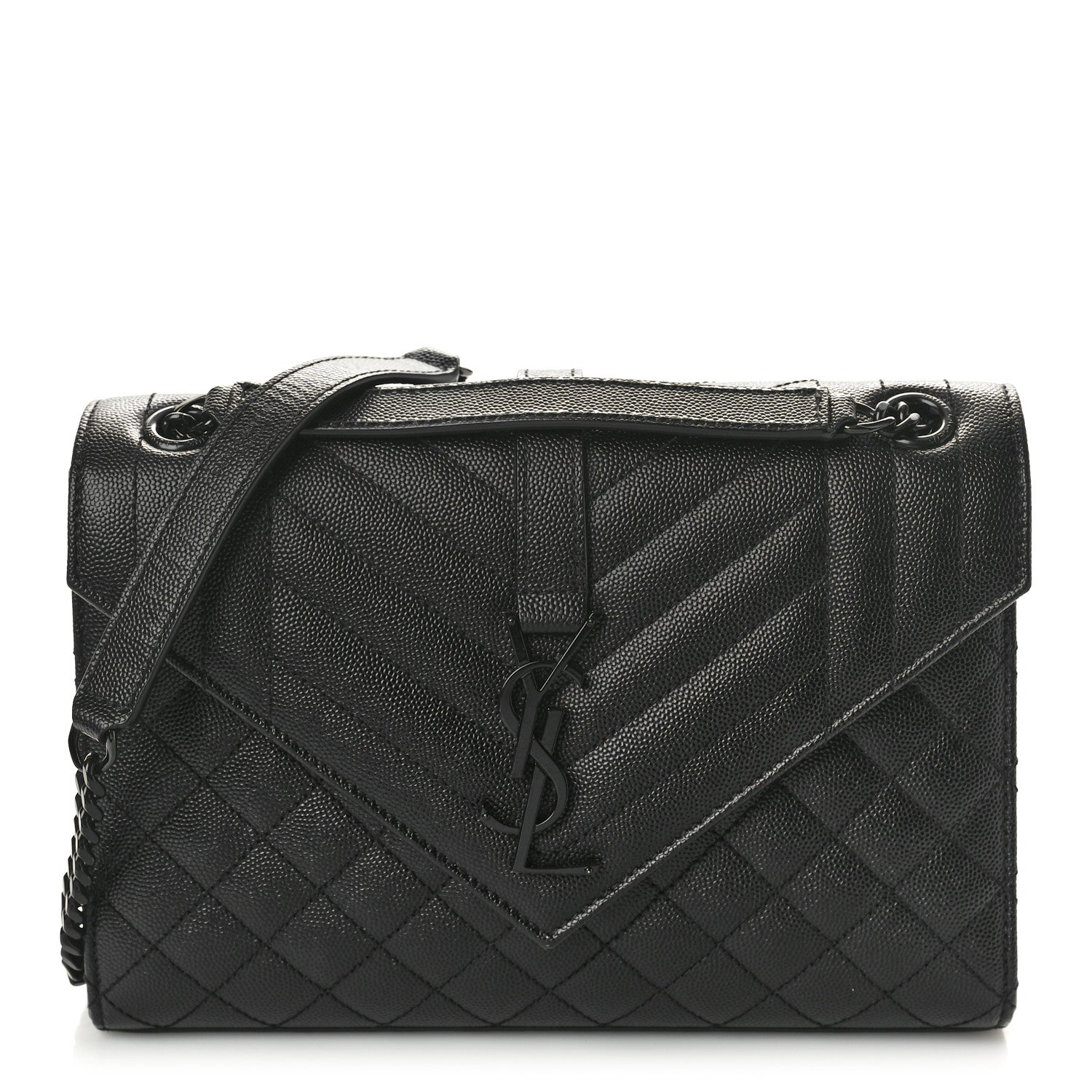 Saint Laurent Grain De Poudre Textured Mixed Matelasse Triquilt Medium Monogram Monochrome Satchel Black 1 of 10