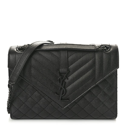 Saint Laurent Grain De Poudre Textured Mixed Matelasse Triquilt Medium Monogram Monochrome Satchel Black 1 of 10