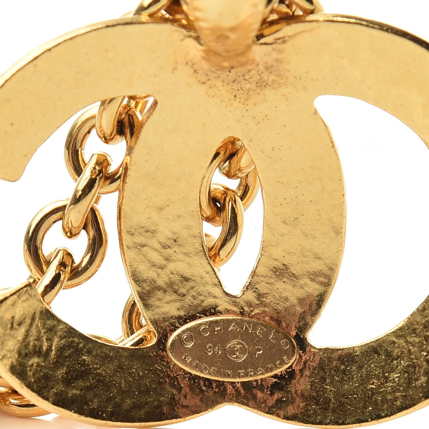 Quilted CC Long Chain Necklace Gold